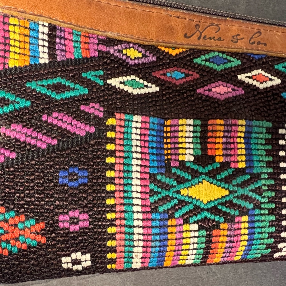 Nina and co Artisan handmade one of a kind  embroidered leather clutch bag purse - Picture 14 of 15